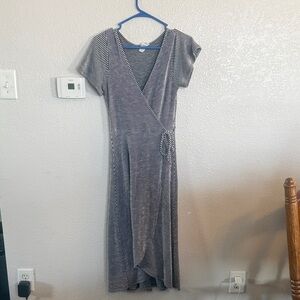 Caution To The Wind Navy and White Striped Wrap Maxi Dress with Short Sleeves